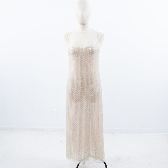 SOLD Dress Vintage 90s Genny Prada 4 Silk Hologram Sequin Formal Wedding Gown - Picture 6 of 15